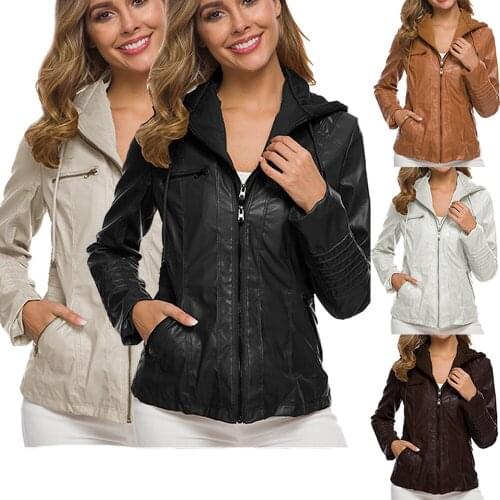 High Street Style Long-sleeve Womens Leather Jacket Pu Leather Womens Short Leather Womens Harajuku Jacket Motorcycle Clothing