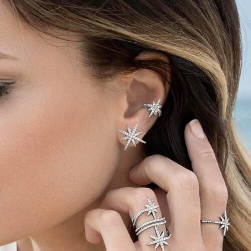 Star Ear Cuffs Women Non Pierced Micro Pave CZ Clip Earrings Gold Color Crystals Earring Earcuff Jewelry