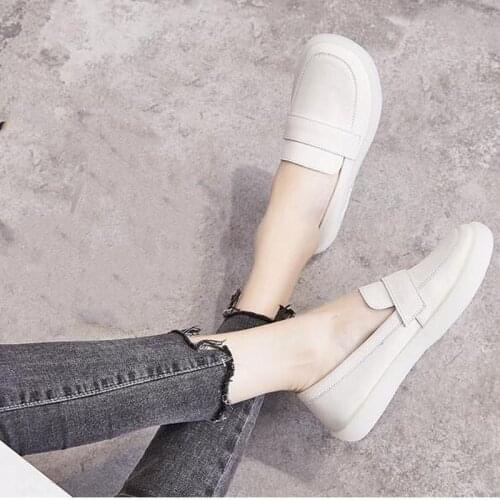 Large Size 42 Single Shoes Womens 2021 Summer Leather Soft Sole Fashion; Small White Shoes; Flat Womens Shoes Zapatos De Mujer