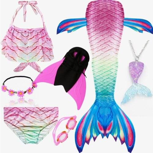 Girls Mermaid Tail For Swimming Cosplay Swimming Bating Suit Mermaid Costume Swimsuit can add Monofin Fin with Garland