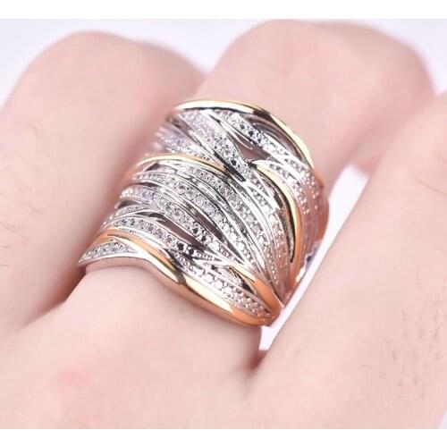 Womens Vintage Crossover Statement Ring Luxury Two Tone Bride Engagement Wedding Band Rings