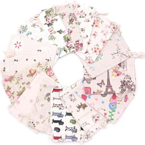 Fashional Restoring Printing Cotton Bags Wedding Ring Boxes Christmas Gift Boxes Jewelry Packaging&Display Bags 10x14cm 10pcs