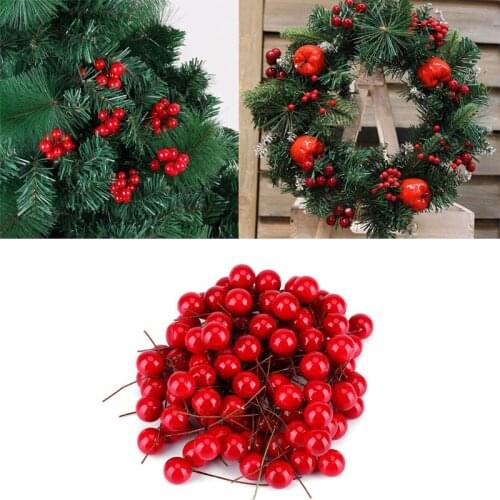 100pcs DIY Christmas Artificial Fruit Berry Decoration Red Ball Ornament Xmas Tree For Wedding Christmas Party Supplies