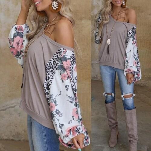 2021 Spring and Summer New Printed Long-sleeved Plus Size Womens Round Neck Stitching Casual Loose Top T-shirt Women Clothing