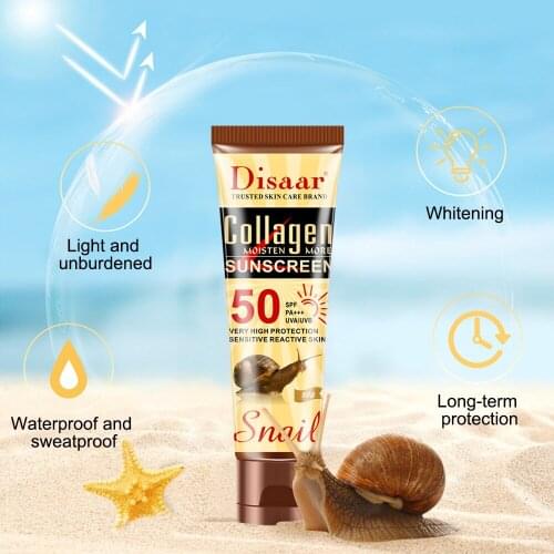 50g Collagen Snail Sunscreen Protetor Whitening Solar Uv Radiation Sunscreen Body Cream Oil-Control SPF50++ Moisturizing