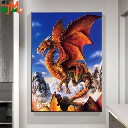 Animal Diy Diamond Painting Wing Dragon Cross Stitch Snow Mountain Scenery Full Square Round Wall Sticker Landscape Mosaic Art