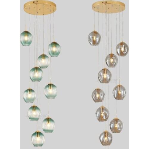 Antique led ceiling Chandelier light Hotel smoke Blue glass ball hanging lamp for Villa G4 led bulb glass lampshade Chandeliers