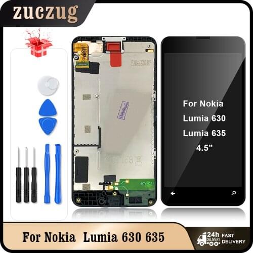 For Nokia Lumia 630 635 RM-977 RM-978 4.5" LCD Display Touch Screen Digitizer Assembly With Frame For Microsoft 630 LCDs + Gift
