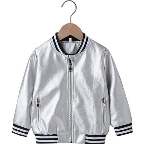 Kids Boys Girls PU Leather Jackets Coats 2021 New Fashion Children Silver Outwear Thin Jackets Spring Autumn Clothing For 2-7Y