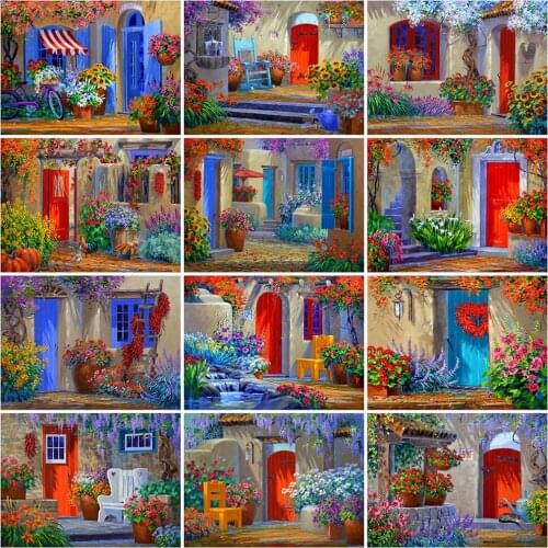 Evershine 5D DIY Diamond Painting Garden Needlework Diamond Embroidery Village Landscape Diamond Mosaic Door New Year Gift