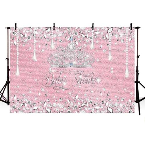 Photography Backdrops of Pink Newborn Baby Shower Photo Background Princess Crown for Girls Glitter Crystal Backdrop for Studio