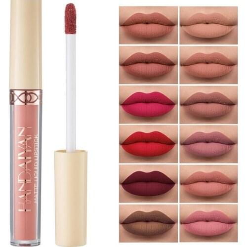 HANDAIYAN 12 Colors Matte Lipstick Liquid Moisturizer Waterproof Lasting Nonstick Cup Lip Cosmetics Lipgloss Velvet TSLM1