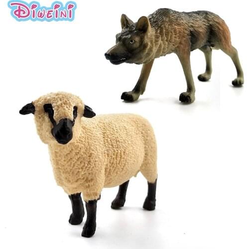 Simulation forest Animal model Wolf Sheep figure fairy garden plastic Decoration educational toys figurine statue Gift For Kids