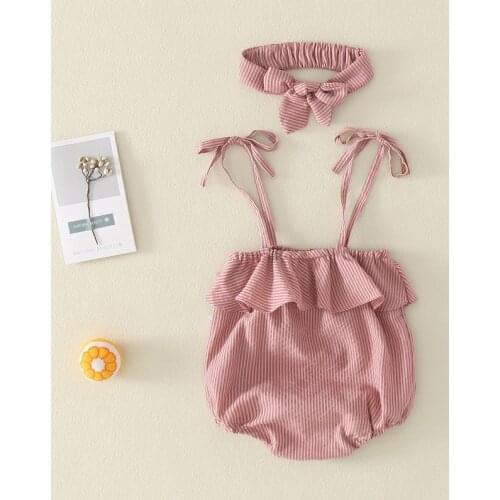Baby Girl Jumpsuit Cute Sling Striped Romper Summer Infant Cotton Bebe Ruffle Playsuit Boy Clothes Outfit