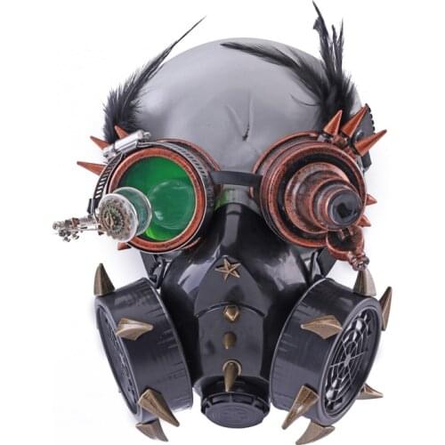 Cosplay Black Feather Goggles Set Halloween Metal Rivets Steampunk Masks Street Fashion Black Gas Mask Masquerade Show