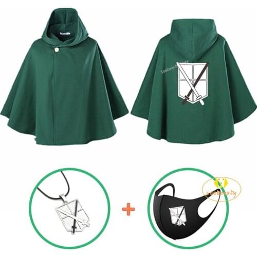 3 PCS Attack on Titan Training Corps Anime Cloak Kunren Heidan Necklace Shingeki No Kyojin Mikasa Ackerman Cosplay Costume Cape