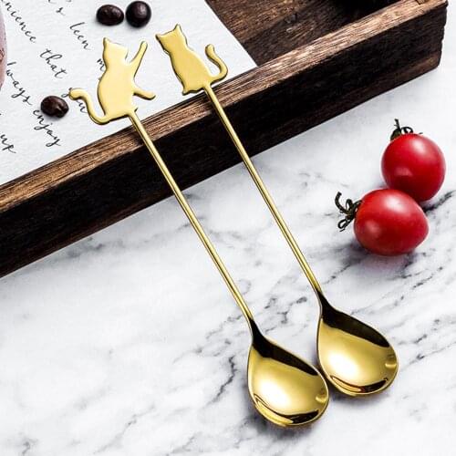 Creativity Cute Cat Fish Coffee Stirring Dessert Stainless Steel Milk Spoon ice cream Spoon Flatware