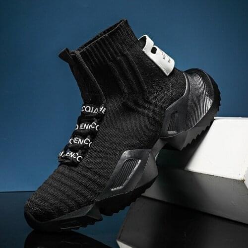 Men Thick Bottom Sneakers Platform Casual High Top Running Shoes Breathable Sock Sport Shoes Fashion Walking Black Footwear Big