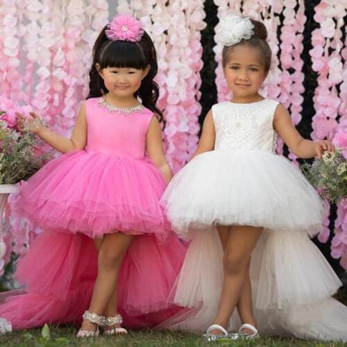 Custom Baby Girl Birthday Dress Layered Train O Neck Flower Girl Dress Princess Birthday Party Gown 1-14Y