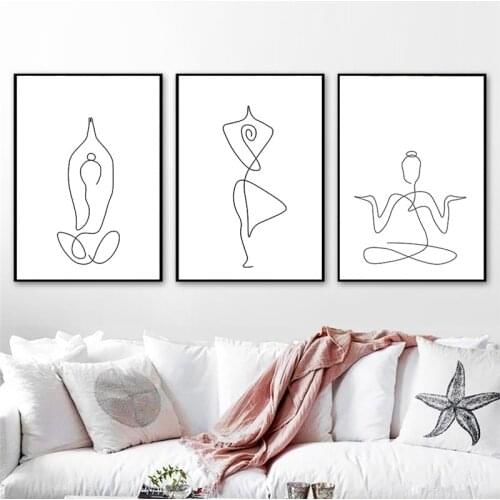 Minimalist Black And White Yoga Figure Line Art Canvas Painting Posters Prints Abstract Art Picture For Living Room Decor TB26