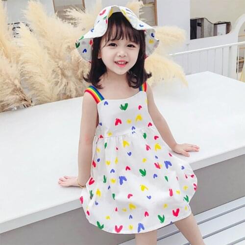 Fashion Summer Dress 2021 Girls Dress + Sunhat 2Pieces Sling Princess Dress For Girls Children Sleeveless Vestidos 2-6 Age