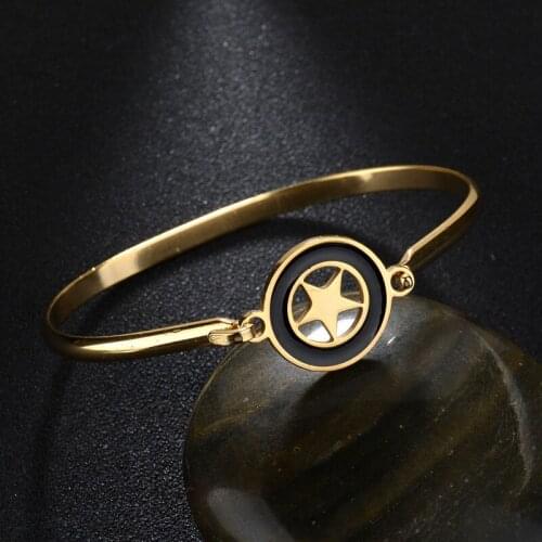 New Simple Five Star Charm Stainless Steel Gold Silvery Love Bangle Bracelet Men Wholesale Steampunk Bracelets Bangles For Women