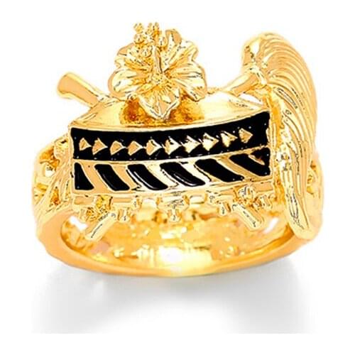 SophiaXuan Original Design Hawaiian Rings Flower Drum Jewelry Promise Accessories Black Enamel Ring Women Exquisite Gold Color