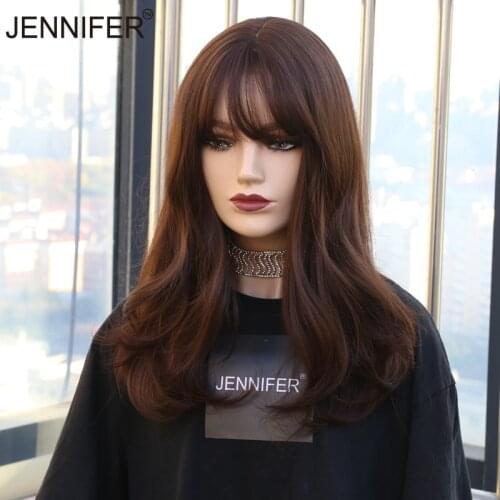 Brown/Honey 2 Color 20inch Synthetic Hair Long Wave Hairstyle with Bangs Wigs For Women Heat Resistant Fiber Full Mechanism wig