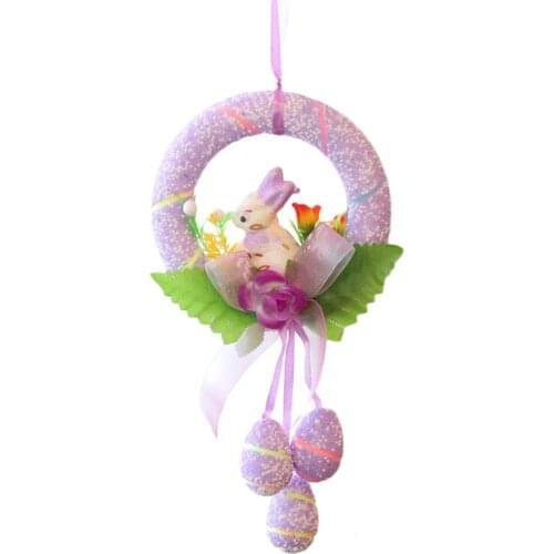 Easter Bunny Ring Hanging Ornaments Kindergarten Party Decorations Easter Egg Crafts Round Rabbit Ring Decorative Supplies