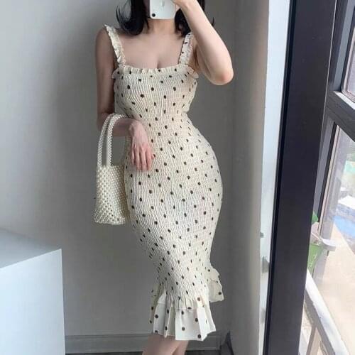 Summer pastoral storm point strap dress strapless sleeveless slim waist fishtail dress Midi dress chiffon A709