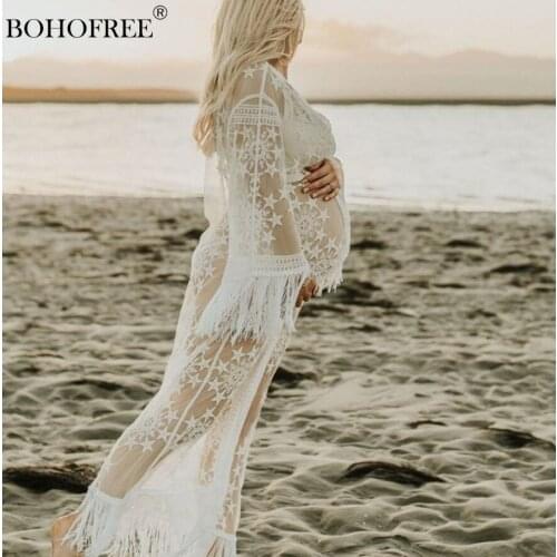 Beach Cover Ups Lace Kimono Maternity Robe Mom Robe White Lace Tassels Cover Ups Photography Mommy Robes