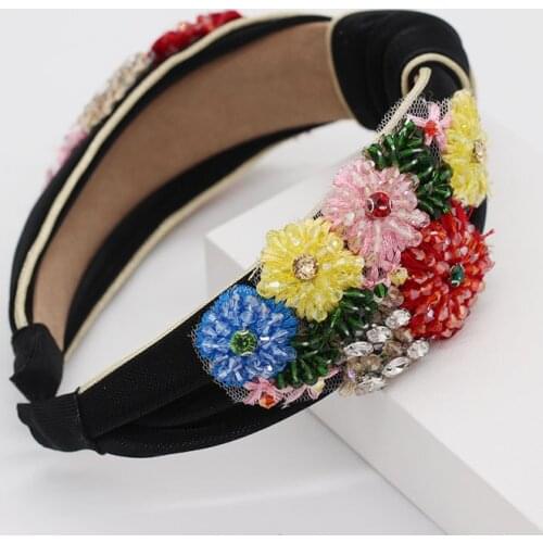 Baroque heavy hand sewing fabric color particles crystal pearl fashion dance show street shooting travel headband 958