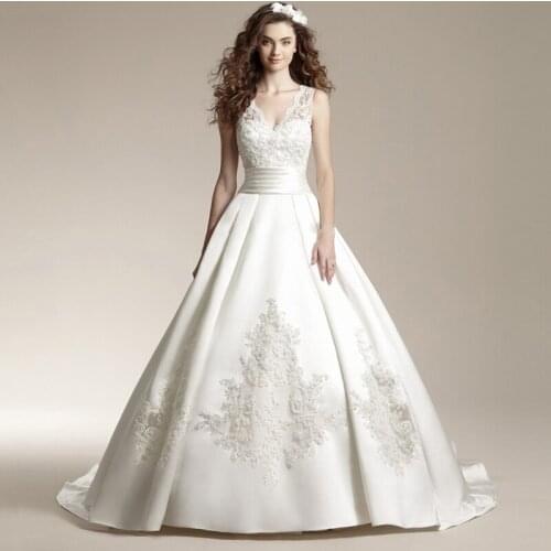 Attractive Deep V-neck Neckline See-through A-Line Wedding Dress With Nude Lace Appliques Bridal Dress