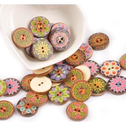 25Pcs Mixed Painting Round Wood Buttons Crafts And Scrapbooking Sewing Accessories DIY Button Apparel Decorative 20mm M1755