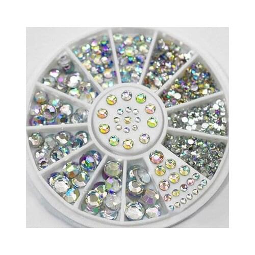 Factory sales 3D White AB round shape flatback Nail Art Rhinestons,12 lattice Non HotFix stone diy Decorations