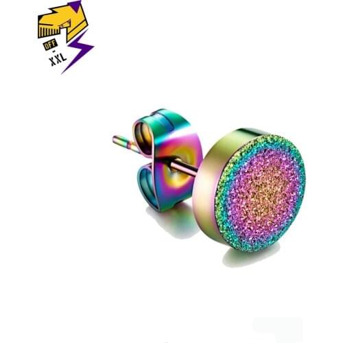 Fashion Tide Unisex Round Stud Earrings Blue Titanium Steel Ear Plug Black Rose Gold Rainbow Pride Earrings for Men Women 1PCS