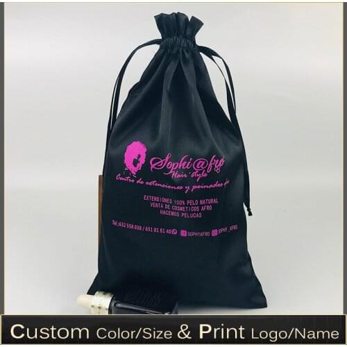 Custom Logo silk satin Drawstring Christmas Bag Extenssions HandBag Home storage string bag 50pcs/lot