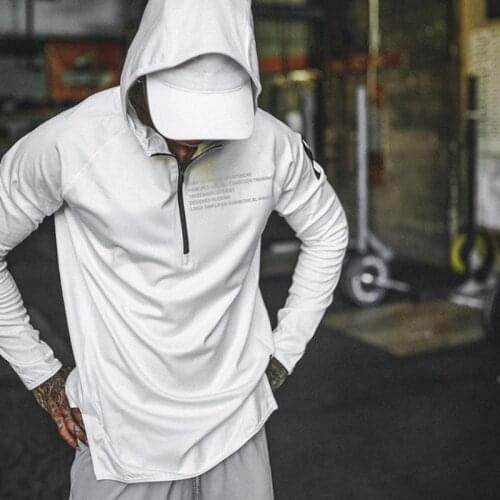 2020 Autumn Gym Sport Men Sweatshirt Running Hoodies Zipper Neck Workout Training Sweatshirt Gym Jogging Hooded Pullover