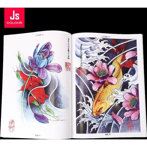 Tattoo Book China Auspicious Ruyi Carp Blessing Beautiful Pattern Design Atlas Tattoo Accessories for Beginner Artist Supply