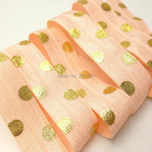 High Quality Fold Over Elastic With Gold Foil Big Polka Dot 5/8" FOE Dot Print Foldover Elastic Ribbon 10Y/Lot
