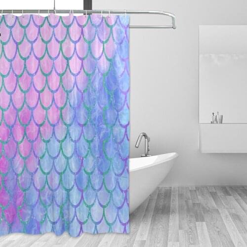 Mermaid Scale Shower Curtain Polyester Fabric Waterproof Mildew Proof Bath Curtain Geometric Pattern Bathroom Decor 12 Hooks