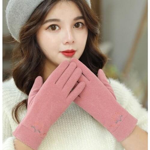 Womens Velvet Single-Layer Autumn Windproof Gloves Thin Winter Womens Cute Korean Warm Gloves