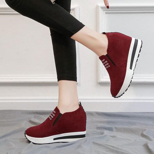2021 New Flock Increasing Shoes High Heels Lady Casual Black Women Sneakers Leisure Platform Slip-on Breathable Height Sneakers