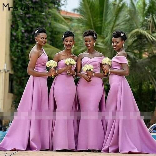 Mrs win Bridesmaid Dress Pink Boat Neck Party Dresses For Women Mermaid Long Sleeveless Vestido Madrinha Under 50 HR132