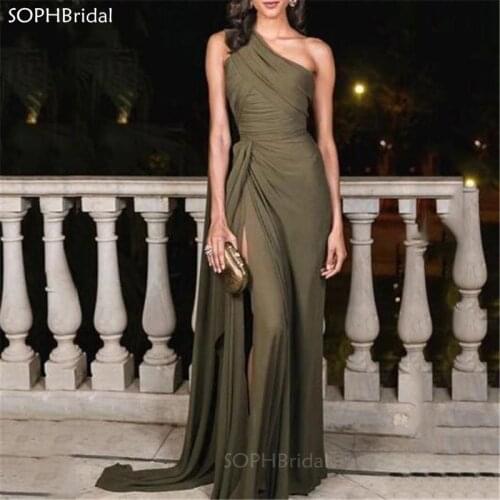 New Arrival One Shoulder Side Split Evening Dresses 2021 A-Line Long Prom Party Gowns Custom Made Vestido de Noche Robe de Soiré