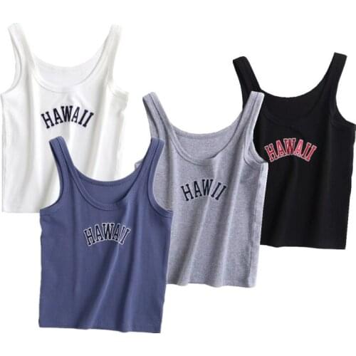 Casual Women Soft Cotton O Neck Vest 2021 Summer Fashion Ladies High Street Slim Vest Female Letter Short Vest Top