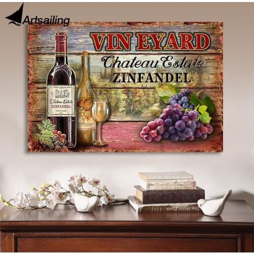 1 piece canvas painting vineyard wine bottle drink HD posters and prints canvas painting for living room free shipping/XA1736C