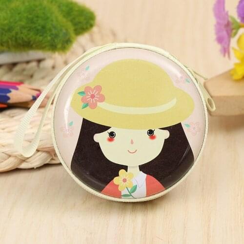 12pc/lot cute girl round tin iron box /cat mini pouch / key purse / tin case/steel box/coin storage bag/headset gift bag