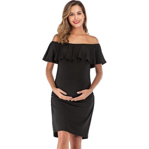 2020 Womens clothes Word collar Maternity dresses Ruffled Fashion Dress for Pregnant Women pregnancy dress Q0706