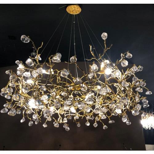 American light luxury living room all copper chandelier creative round glass stone lamp 2020 new simple dining room Chandelier